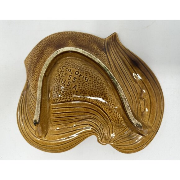 Vtg CALIFORNIA ORIGINALS LEAF ASHTRAY #55 Golden Avocado Ceramic Art Pottery MCM - Picture 7 of 11
